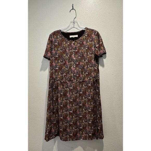 Loft Dress Size Small Pintucked Paradise Monkey Print Tie Side Buttons Jungle - Picture 1 of 8